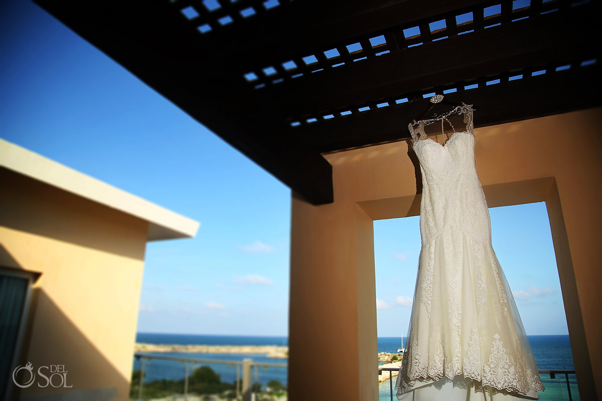 Adrianna Pappel Mermaid cut bridal dress Now Jade Riviera Cancun Wedding Puerto Morelos Clear sea