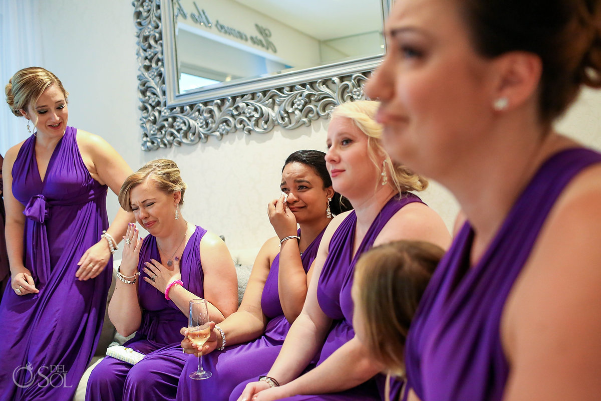 emotional bridesmaids purple dresses Paradisus bridal suite getting ready