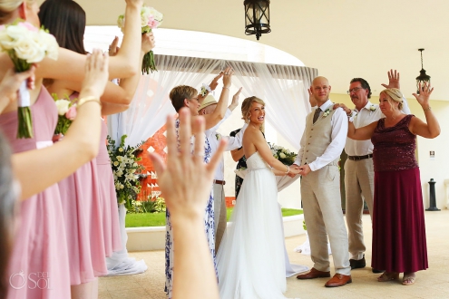 Dreams Tulum Spiritual Wedding raising hands