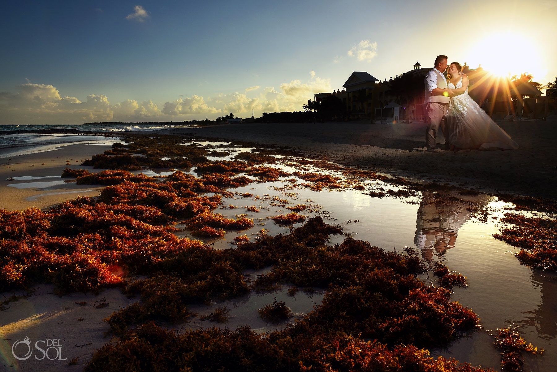Iberostar Grand Paraiso wedding bride and groom creative beach portraits