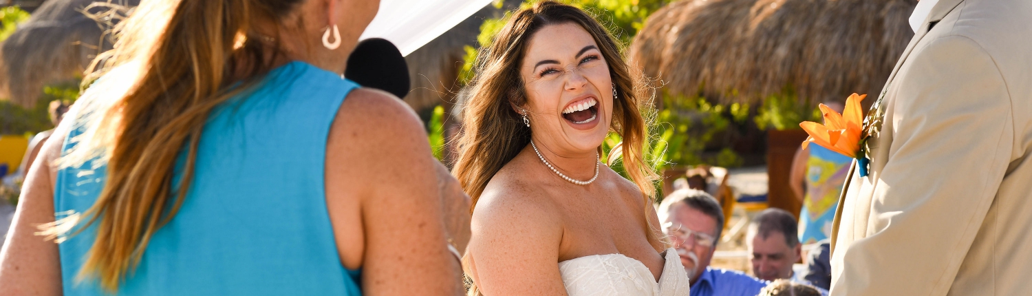 bride laughs Iberostar Paraiso del Mar Wedding Riviera Cancun Mexico
