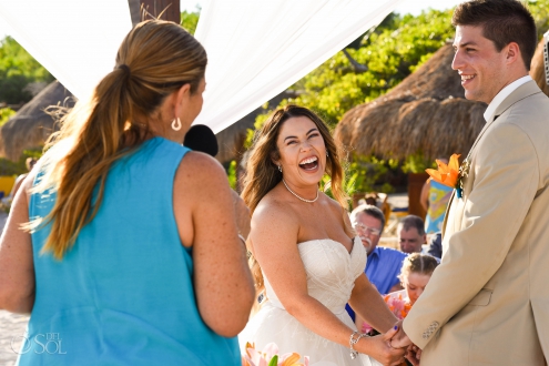 bride laughs Iberostar Paraiso del Mar Wedding Riviera Cancun Mexico