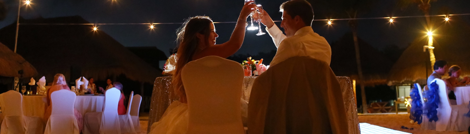 bride and groom champagne toast Iberostar Paraiso del Mar Wedding reception