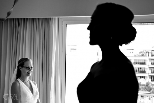 Bride getting ready black and white Now Jade Wedding