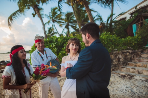 Mayan Wedding Ceremony Red Threads Exchange Documentary Moment Akumal Sunrise Villa Elopement