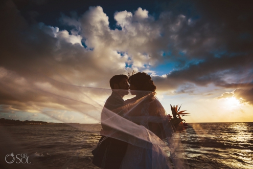 Dramatic Sunrise Just Married Photography Akumal Bay Elopement