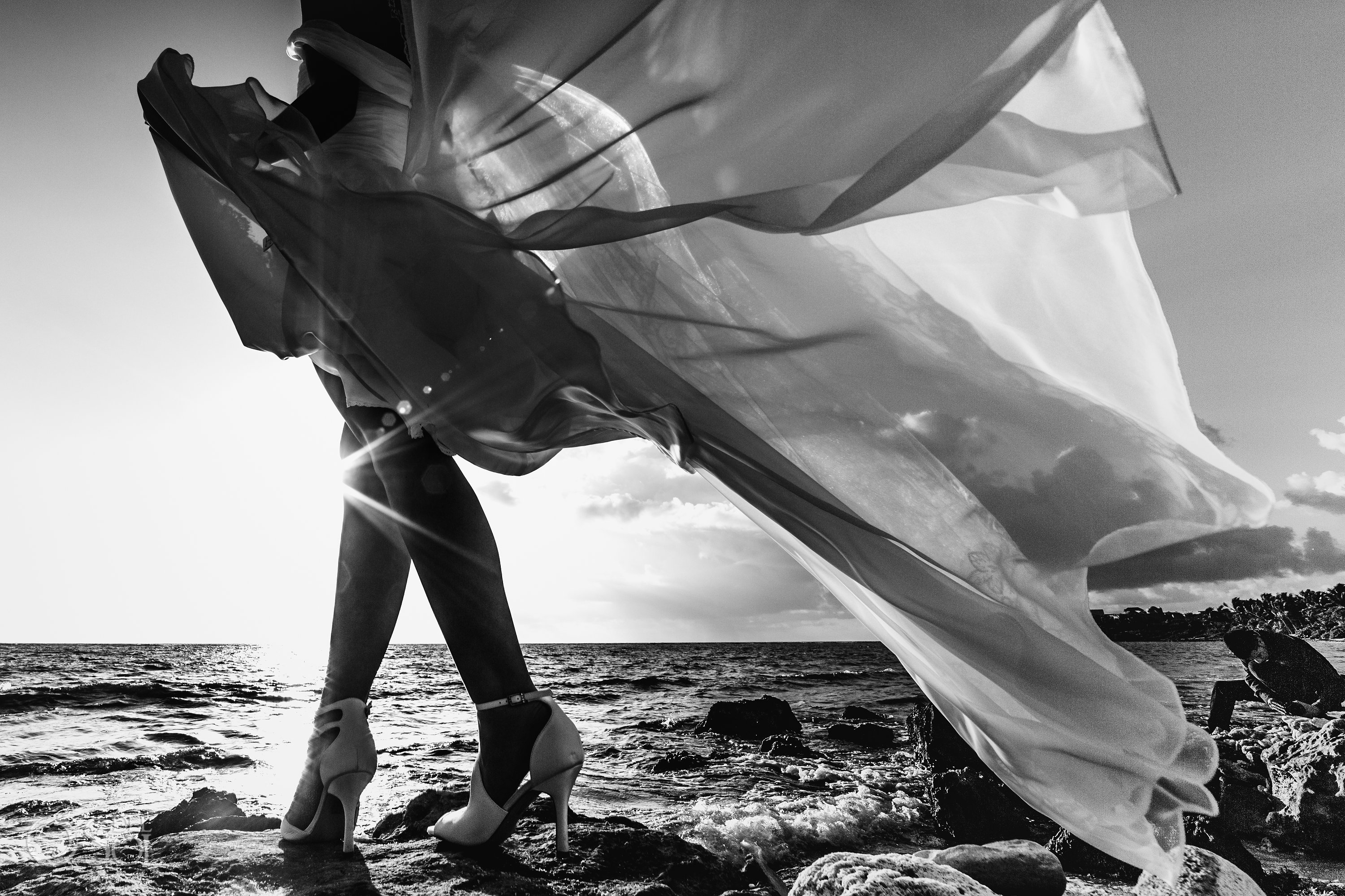 Sexy bridal long legs Sunlight merging Passioned Windy Black White Wedding Details Vintage Bridal Shoes Akumal Bay Elopement