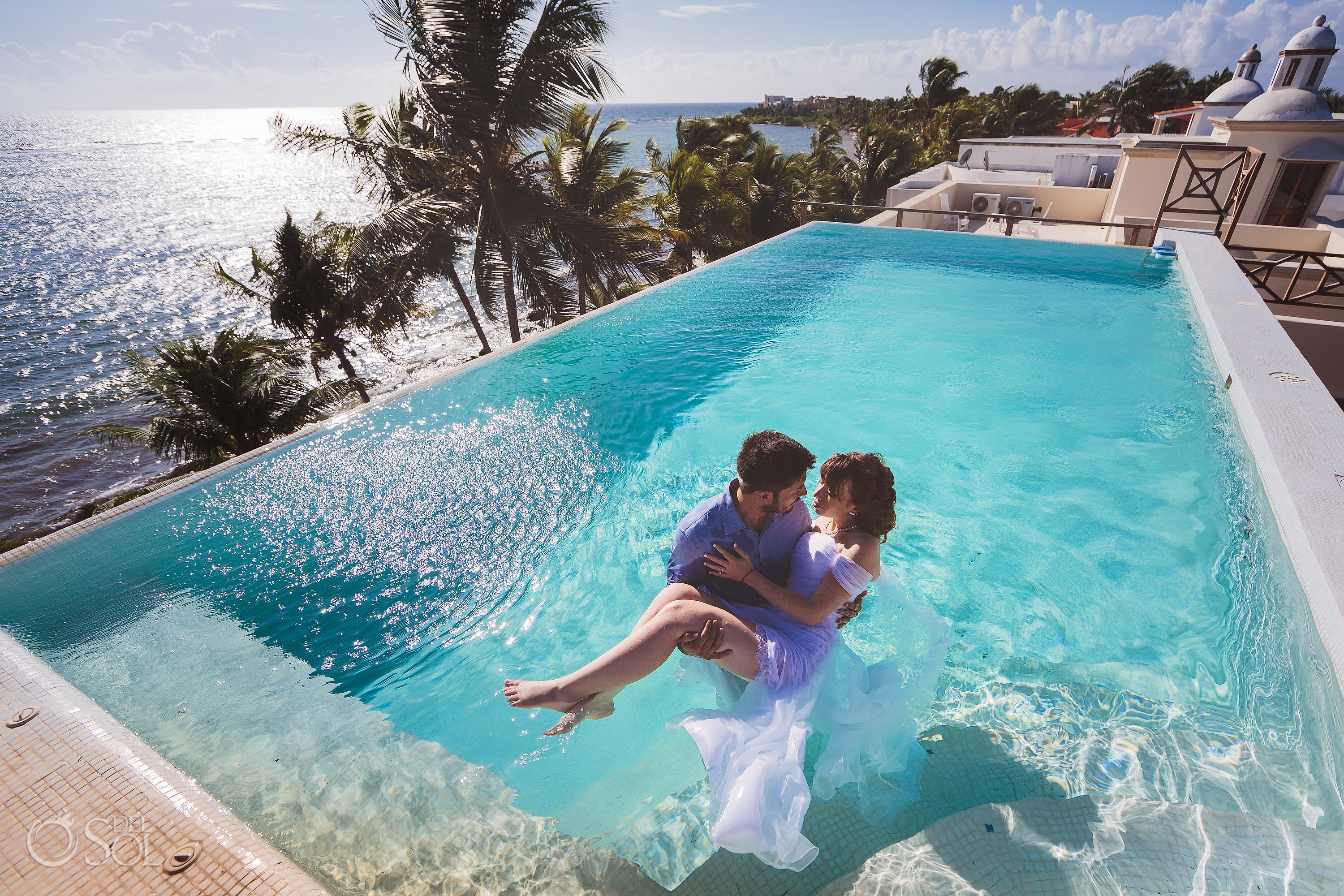 Elope in mexico in an Infinity Pool Trash The Dress Portrait Akumal Sunrise Villa Elopement