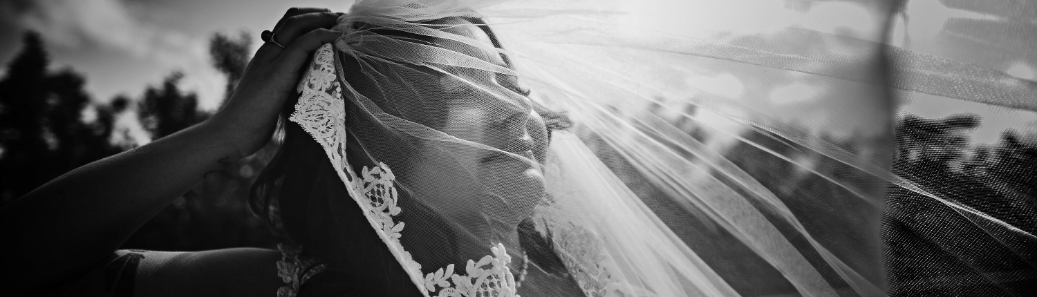 Dramatic Black White Bride Portrait Long Tule Embroidery Veil David's Bridal Blue Dimond Riviera Maya