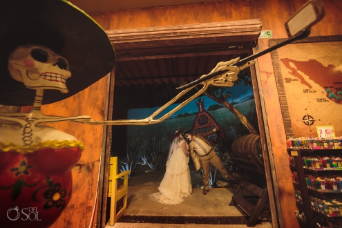 Day of the Dead Wedding Catrina Selfie Newlyweds Sugar Skull fun Playa del Carmen halloween wedding