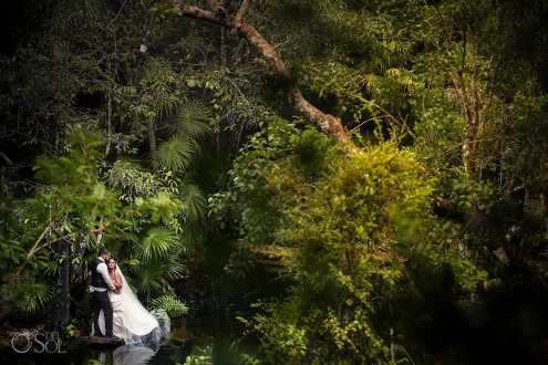 cenote trash the dress bride wears Maggie Sottero