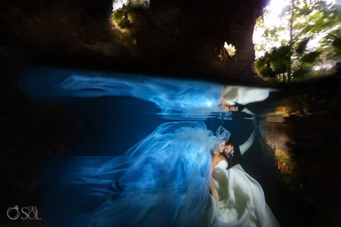 epic wedding photo underwater photography Maggie Sottero Trash the Dress