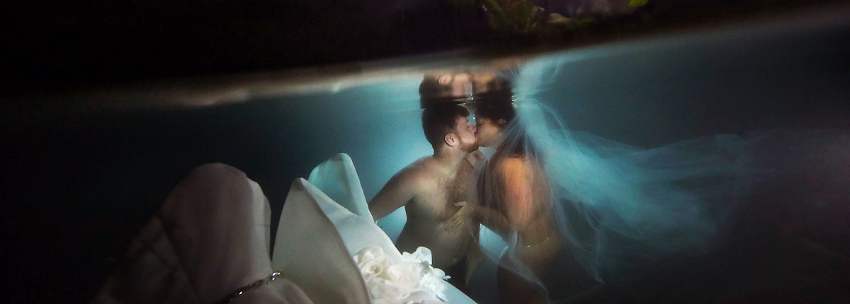Nude underwater photography art adam and eve trash the dress Riviera Maya Mexico
