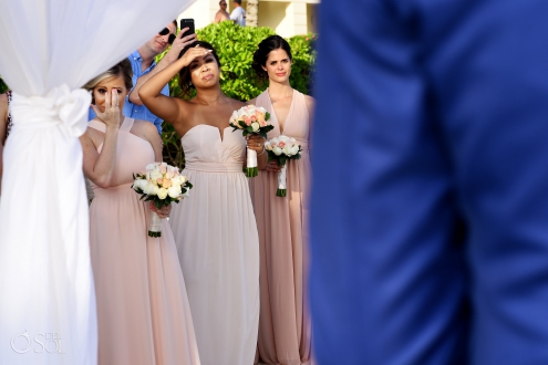 Pink Bridal Party Dresses Emotional Wedding ceremony moment Secrets Silversands Beach front Decoration