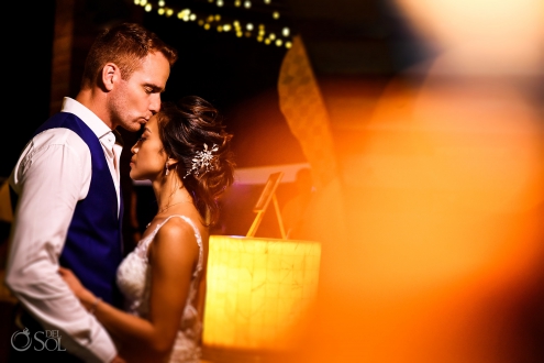 Romantic Golden Light sweetest newlyweds kiss Secrets Silversands Resort and Spa Wedding Reception