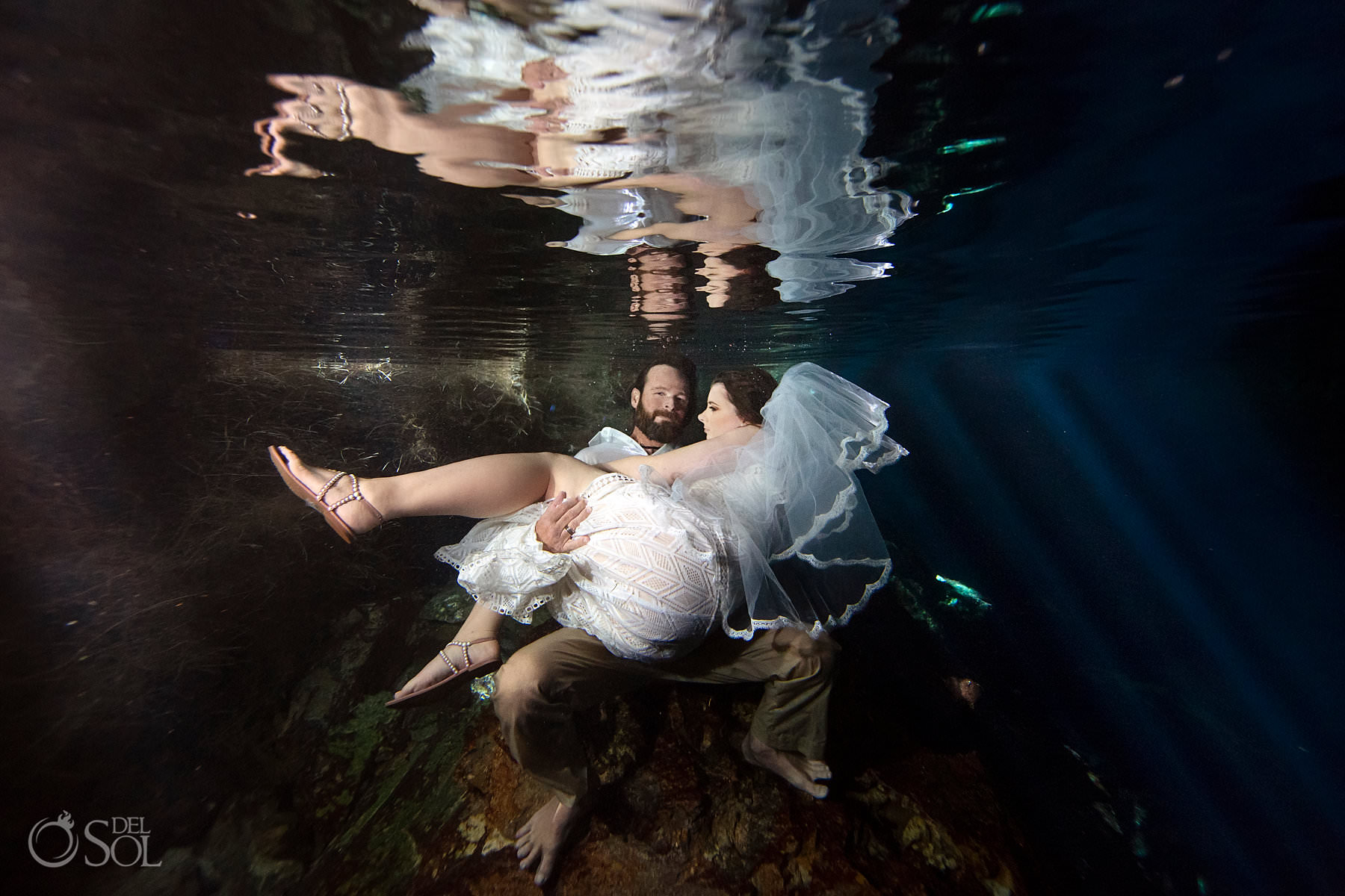 Tulum cenote wedding ceremony underwater