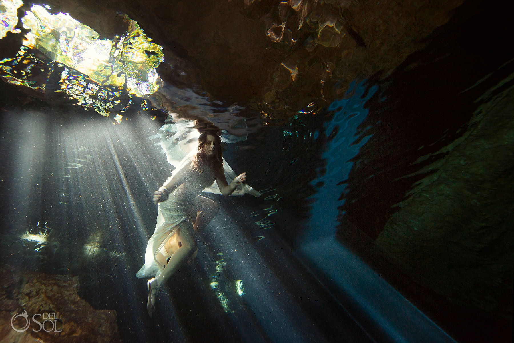 Tulum cenote wedding ceremony underwater photo bride