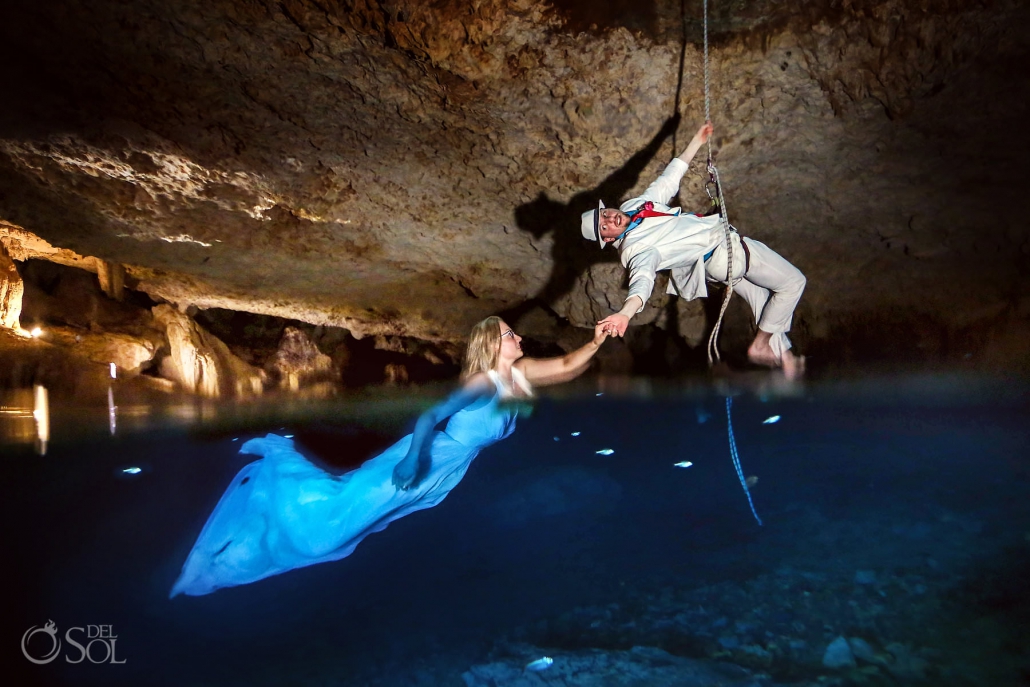 Mermaid bride and mission impossible groom Jungla Maya Tulum Mexico