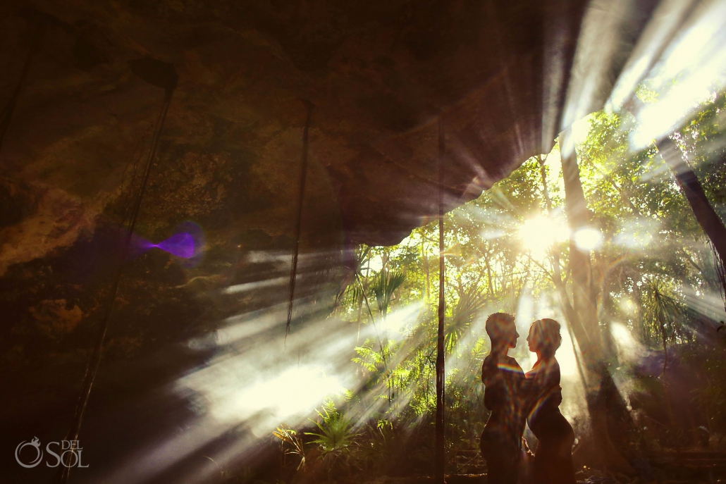 Epic sunlight cenote cave photography Jungle boudoir Trash the Dress