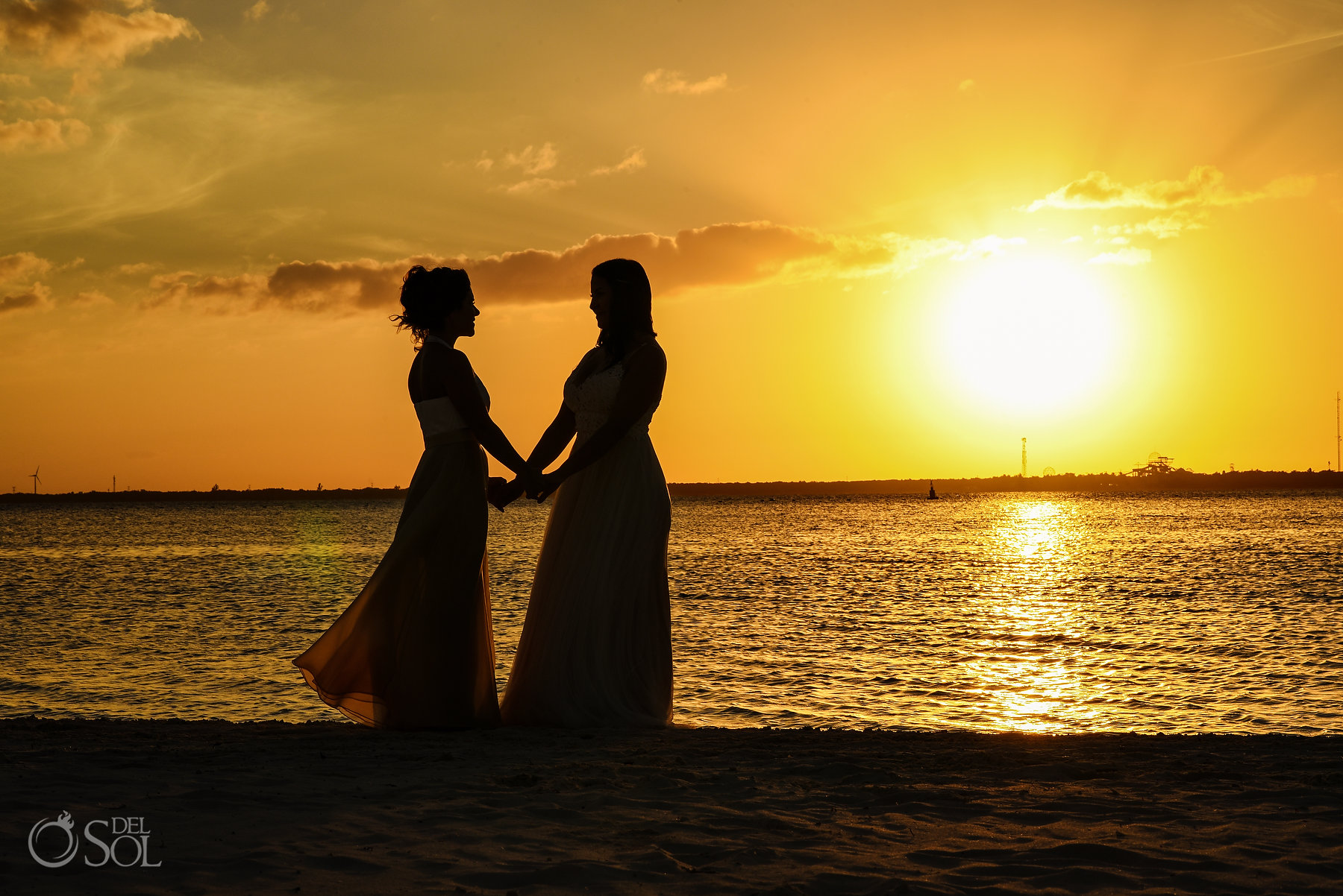Nizuc same sex wedding cancun sunset portrait silhouette two brides #lovewins 