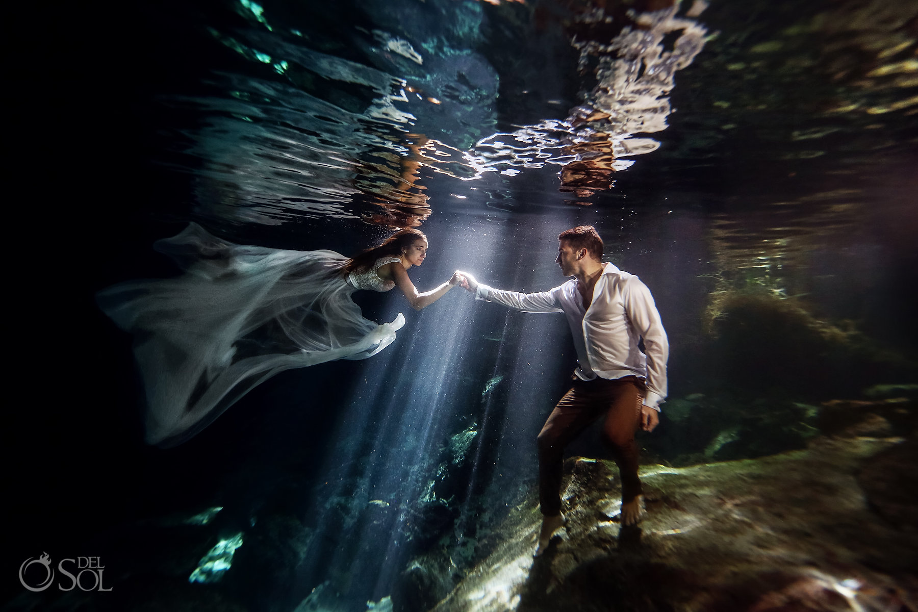 A+J Cenote Trash the Dress, Riviera Maya, Mexico. Photos by Del Sol Photography. cenote trash the dress elopement ceremonies
