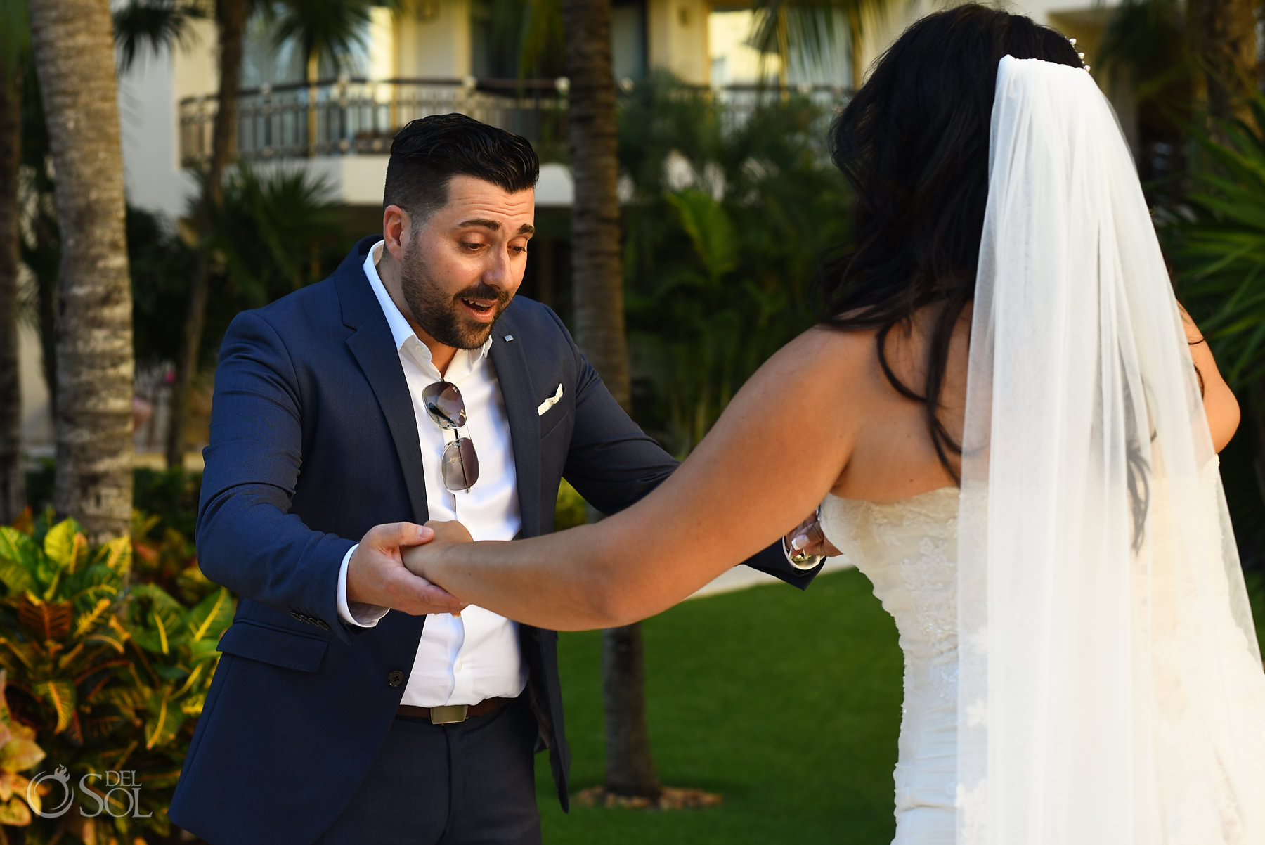 Dreams Riviera Cancun first look bride and groom