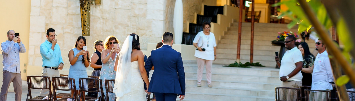 Dreams Riviera Cancun Grand Staircase Wedding Ceremony Processional father and daughter