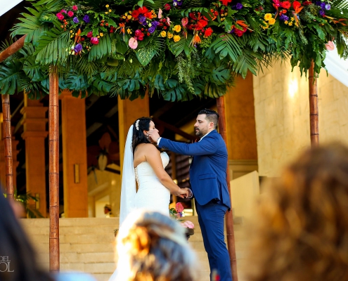 Dreams Riviera Cancun Grand staircase wedding floral decoration