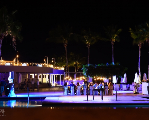 Dreams Riviera Cancun night wedding reception table setup