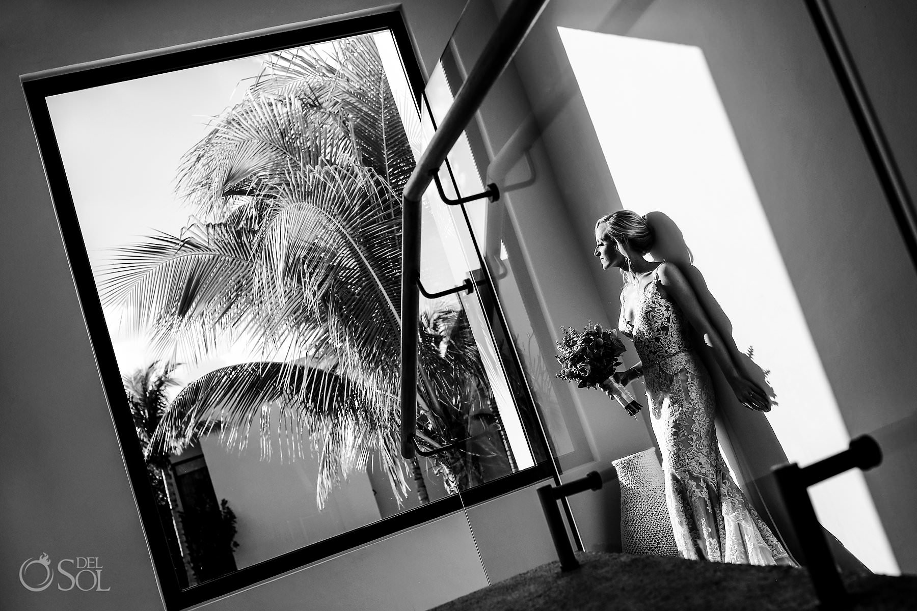 Andaz Mayakoba Wedding bride black and white portrait