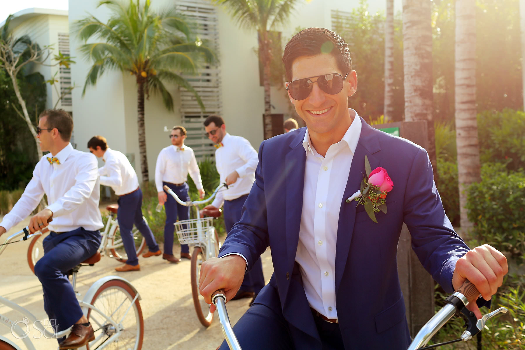 Andaz Mayakoba Wedding groom riding bike portrait