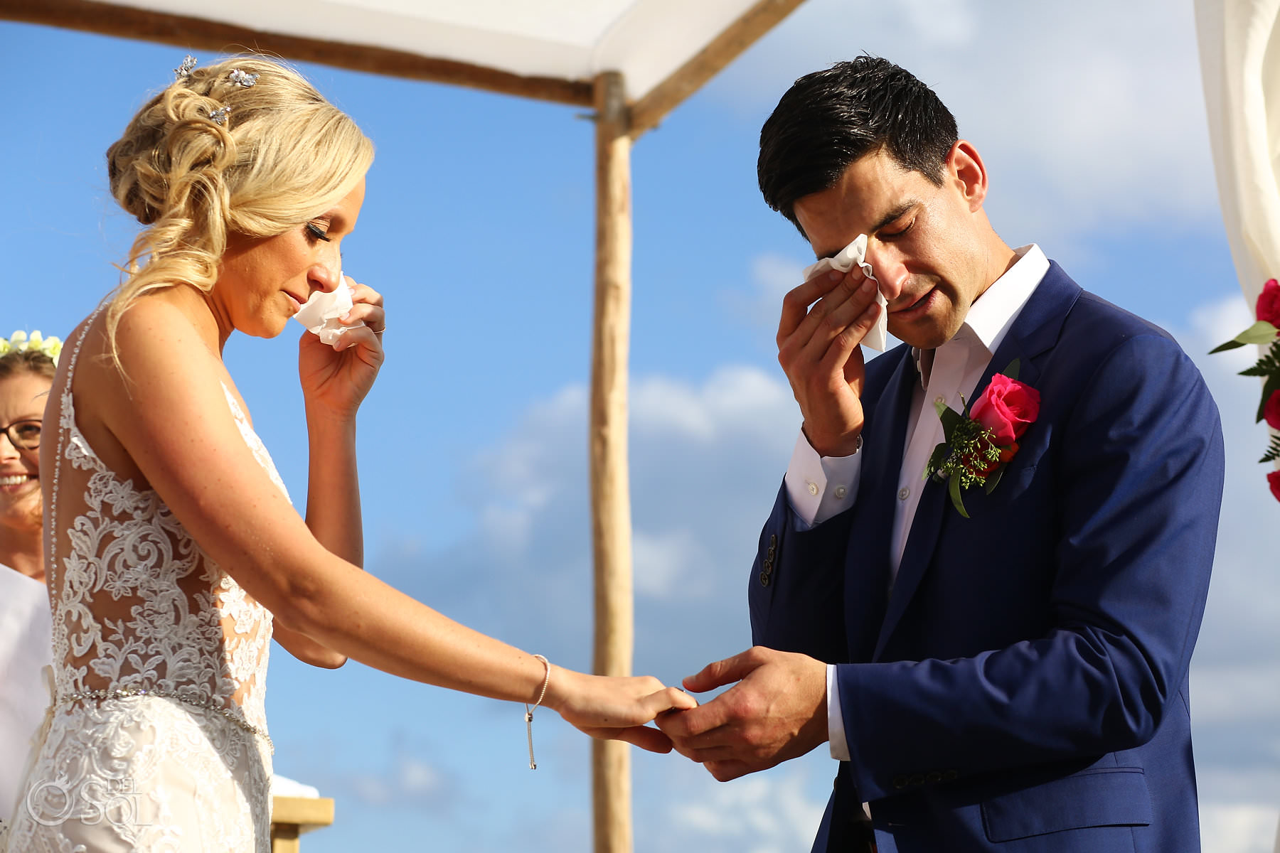 Andaz Mayakoba Wedding ceremony bride and groom crying 