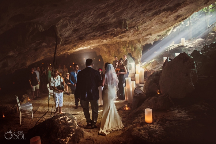 Underground Cave Wedding Photo Bride with father