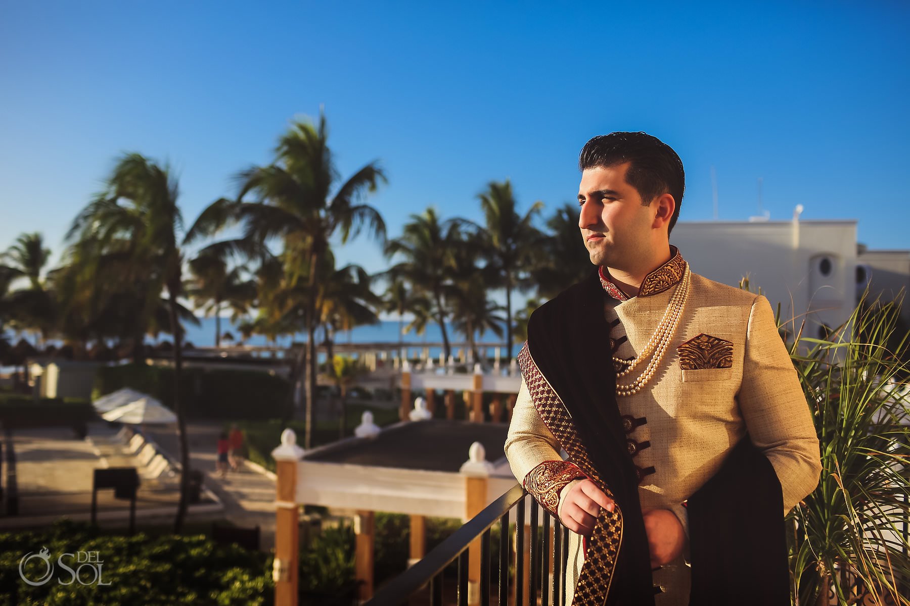 Indian Groom outfit golden Kurta Dreams Tulum South Asian Wedding