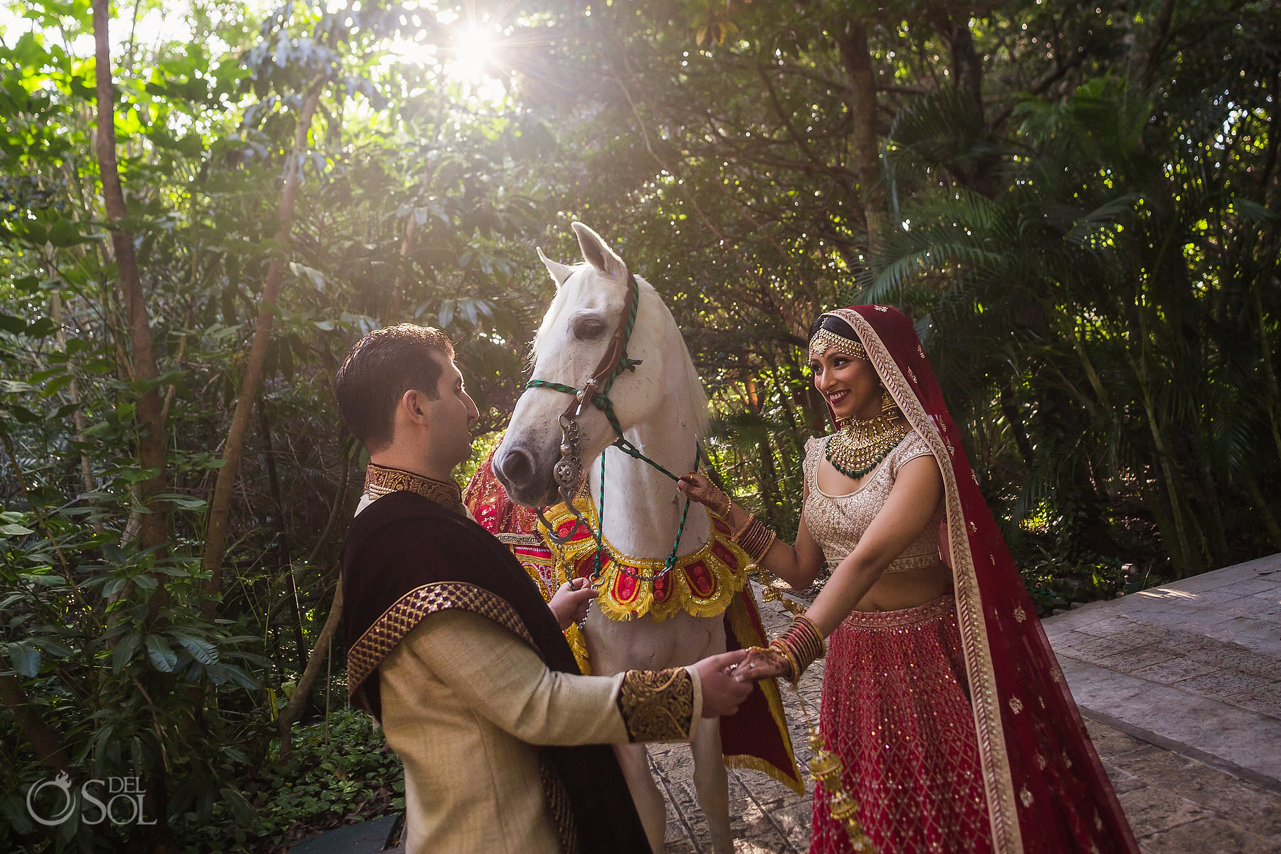 Mexico South Asian Wedding first look Baarat white Horse Dreams Tulum Riviera Maya Mexico