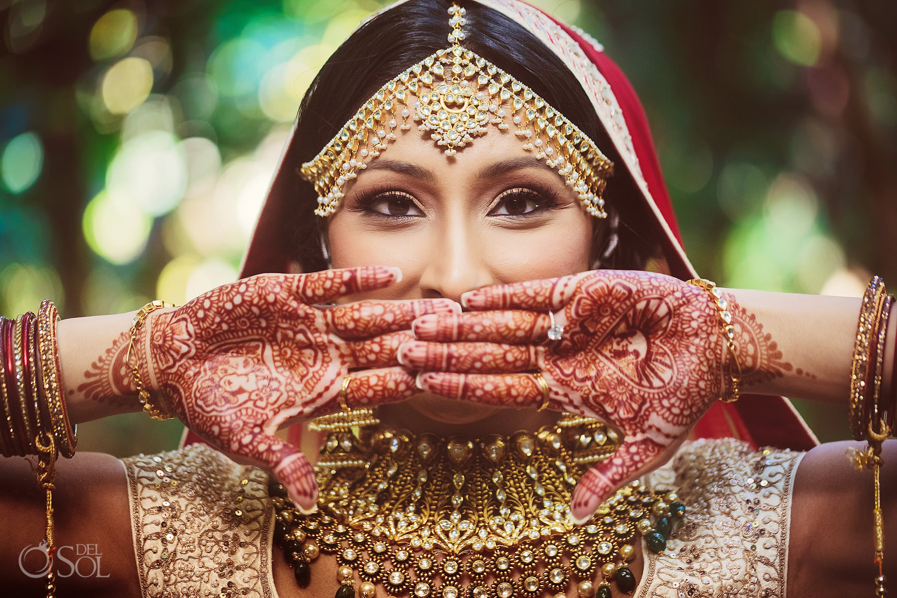 South Asian bride portrait showing Mehendi Dreams Tulum Riviera Maya Mexico 