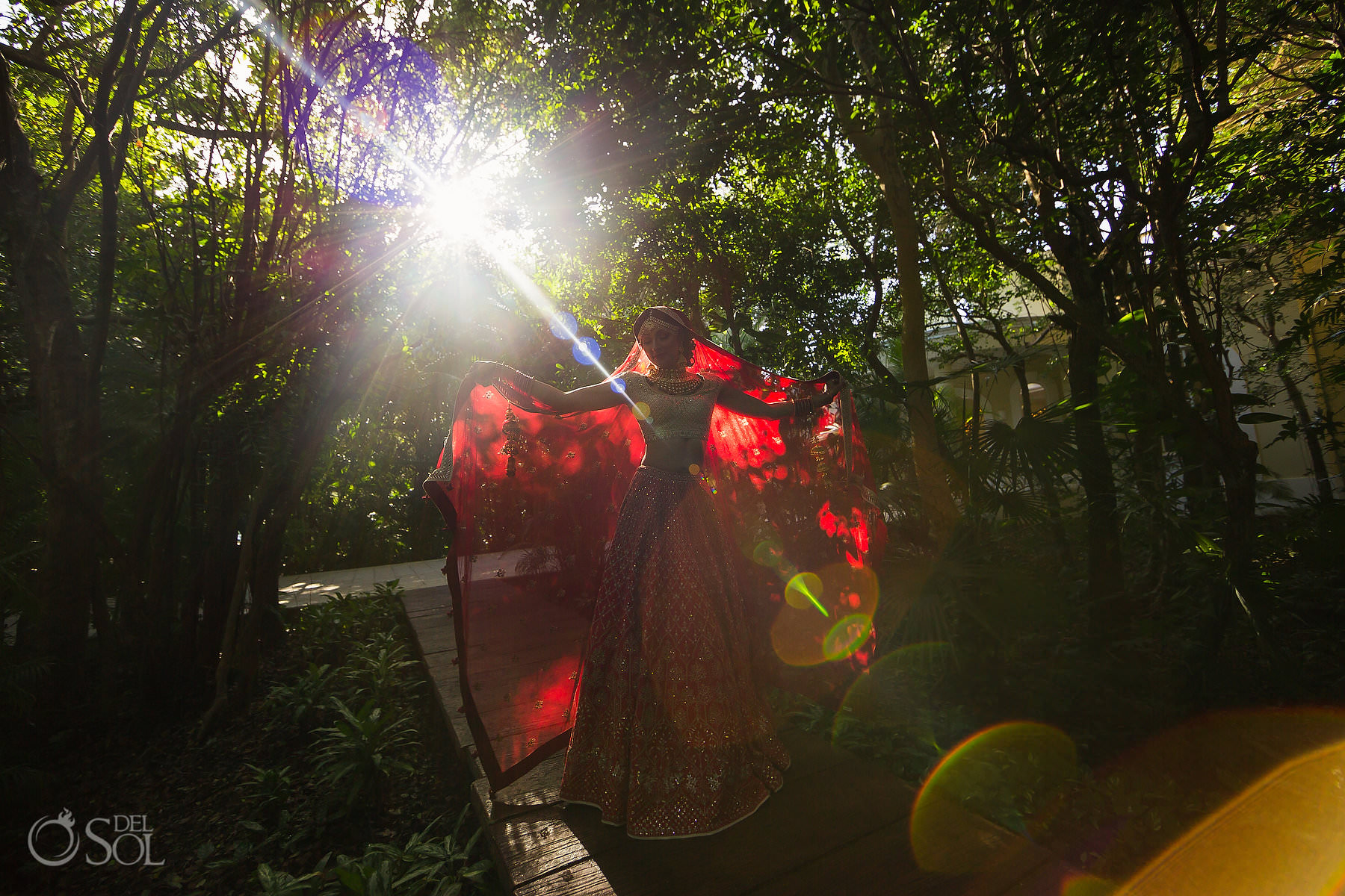 Mexico South Asian Wedding bride portrait red wedding sari Dreams Tulum Indian Wedding Venue