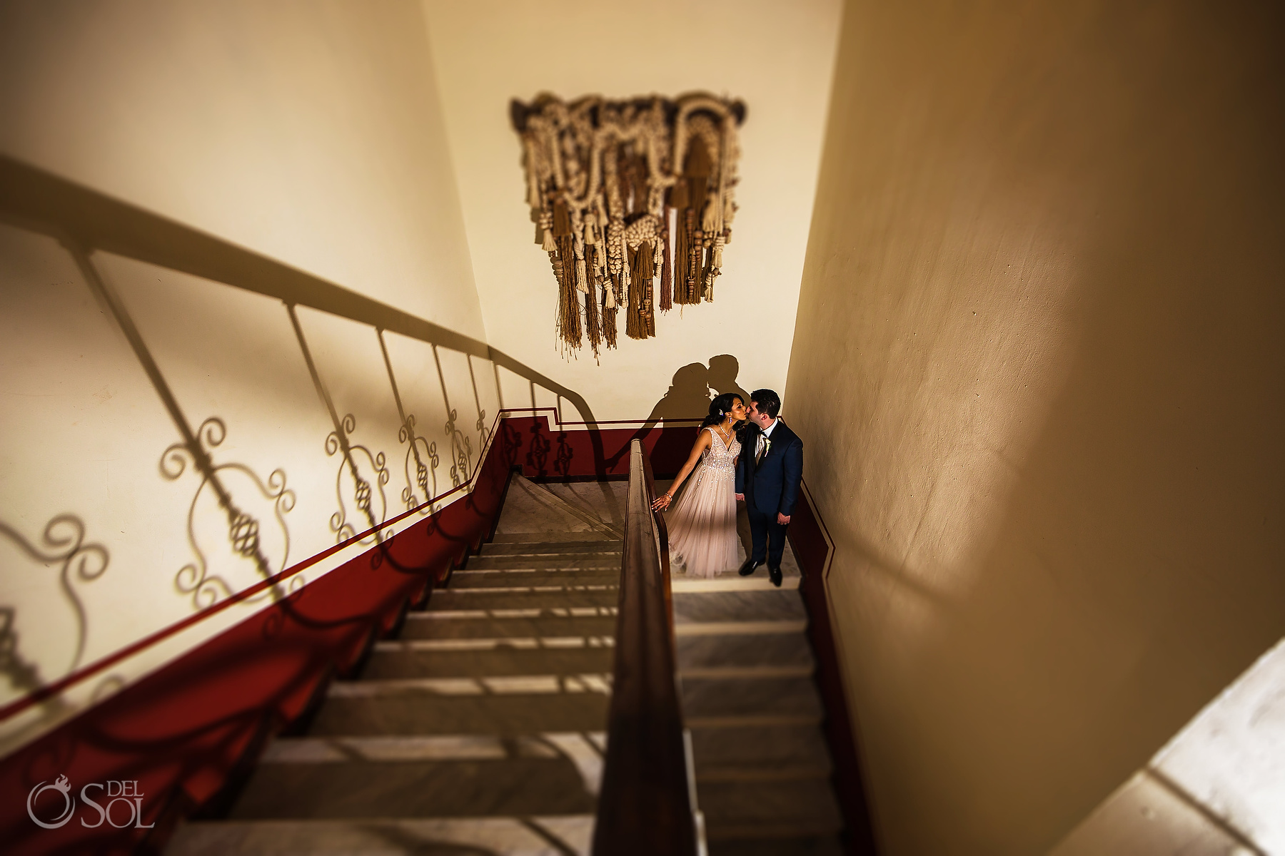 Epic Documentary Photography Groom and Bride Stairs Tulum Jewish Wedding Reception