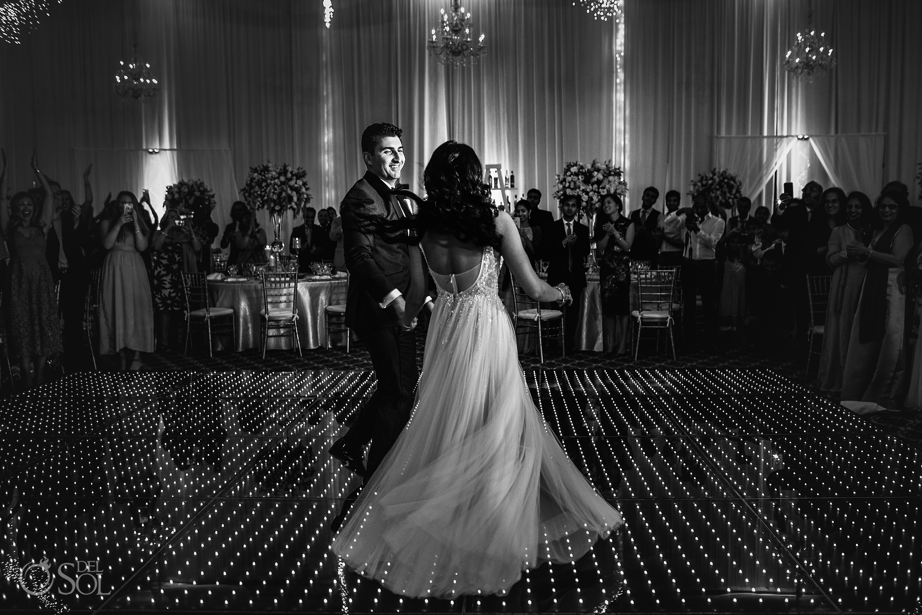 Black and White Bride and Groom First Dance Ballroom Tulum Jewish Wedding Reception