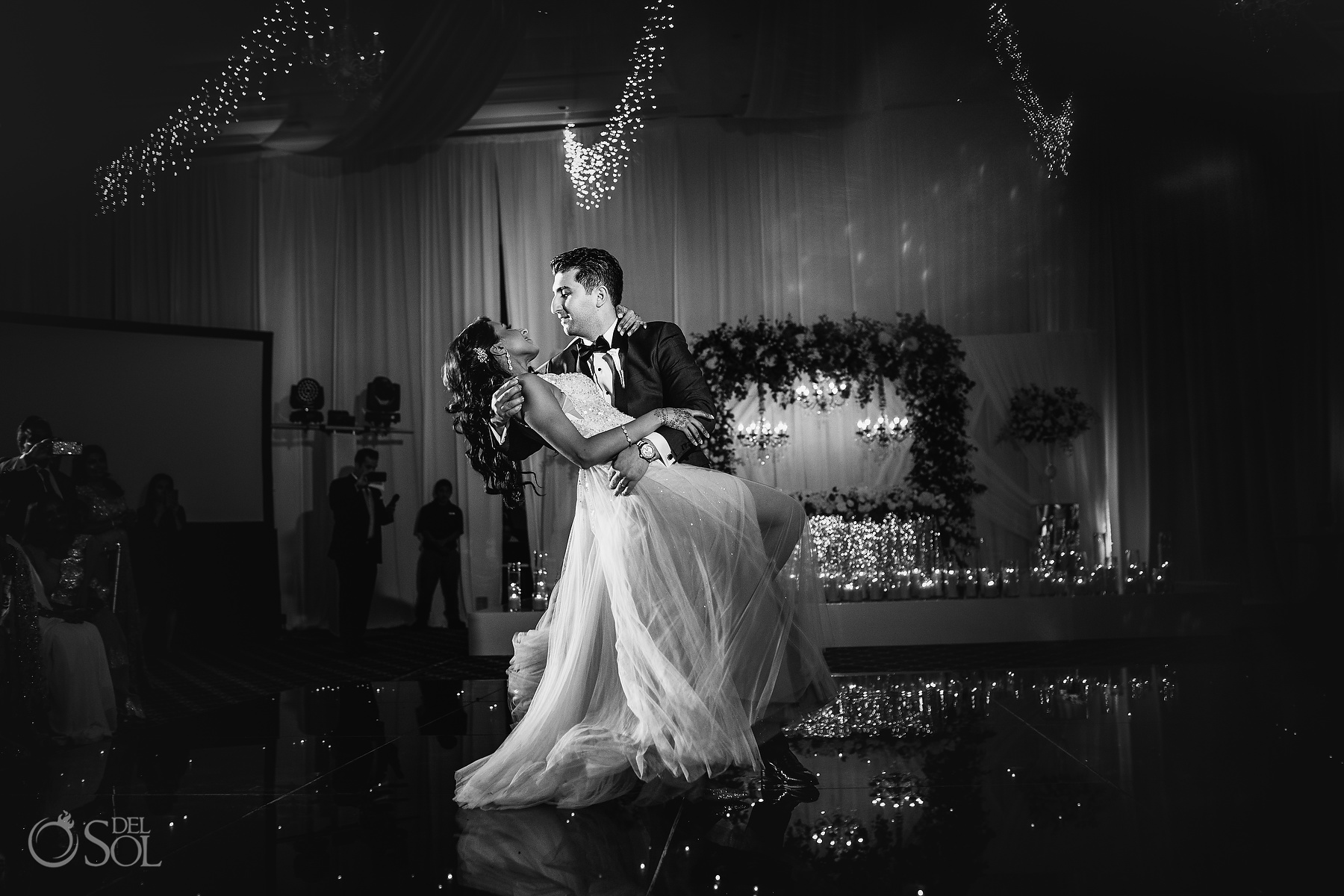 Black and White Bride and Groom First Dance Ballroom Tulum Jewish Wedding Reception