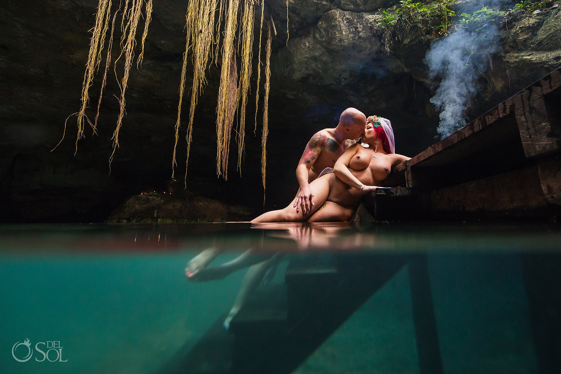 couple erotic cenote photo session