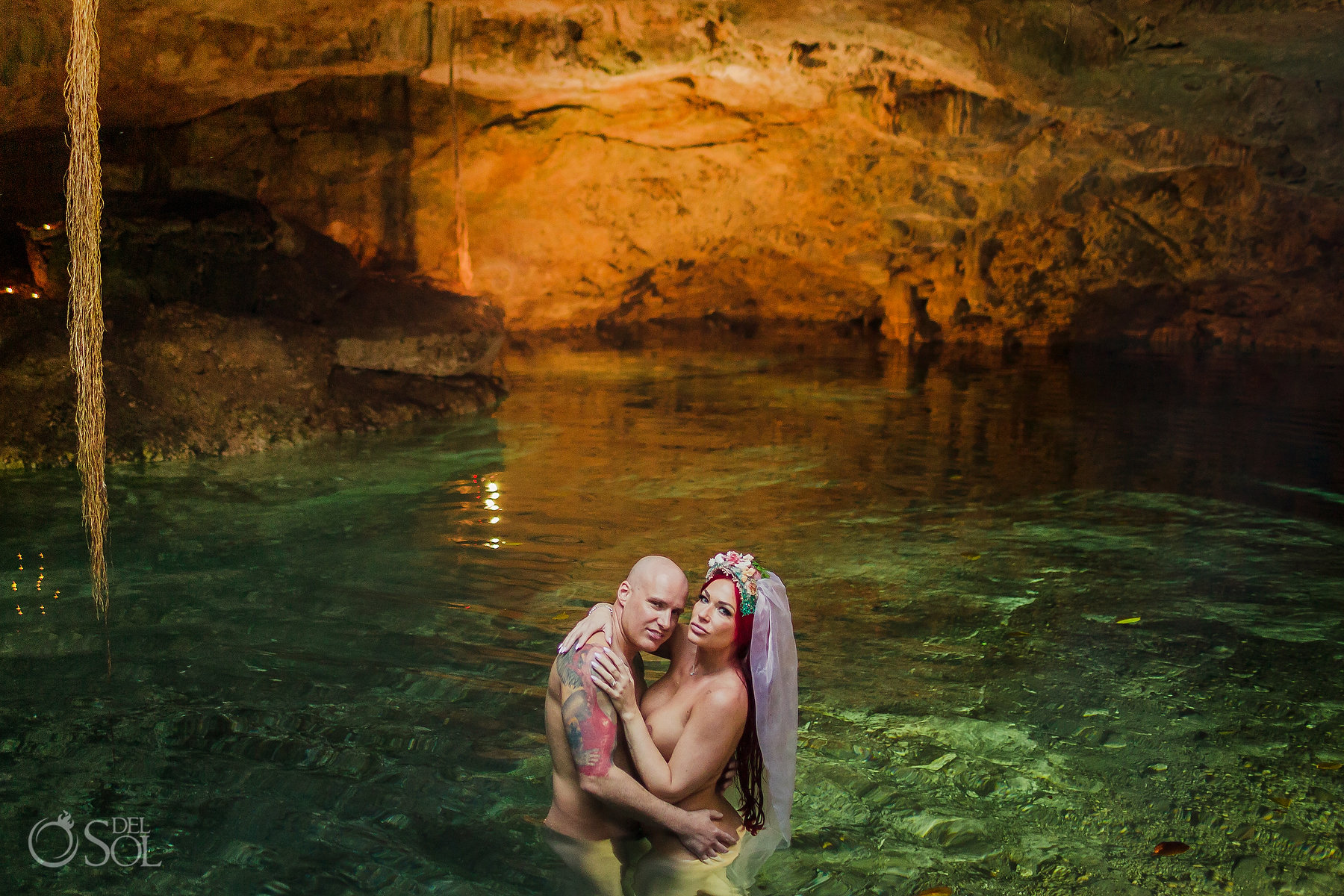 couple in a cenote Sexy Anniversary Photo ideas