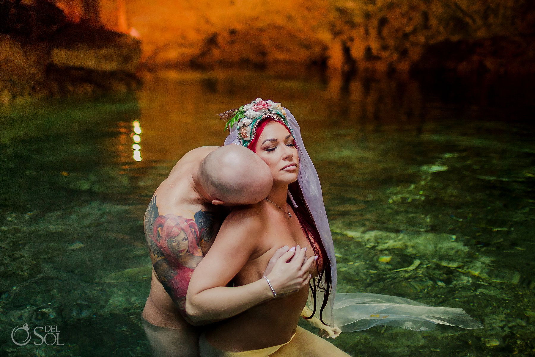 couple snuggling riviera maya cenote photography