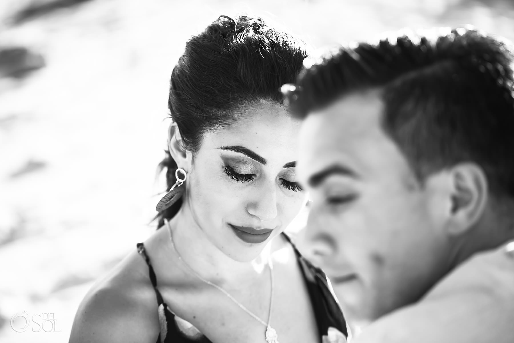 black and white portraits Hotel Xcaret Mexico Photographer engagement session