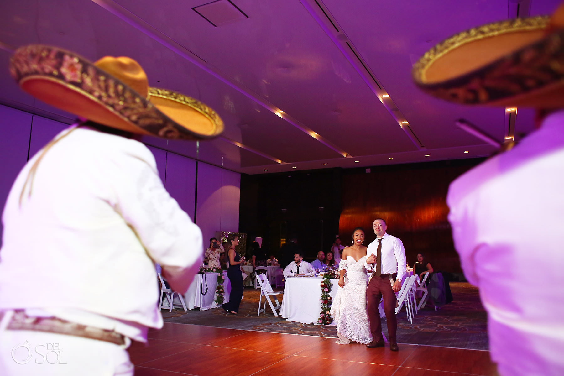 Mariachi show Secrets The Vine Cancun Church wedding reception