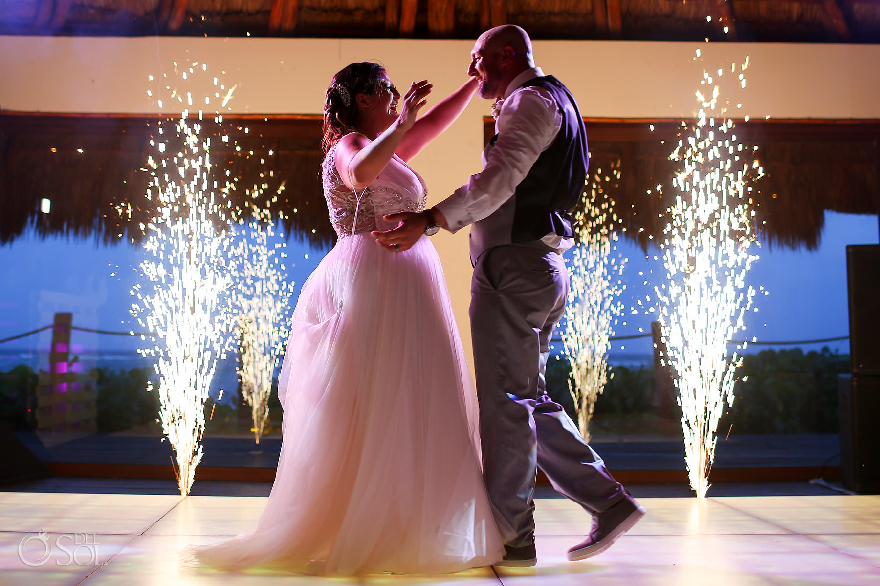 First Dance cold fireworks Labna Palapa akumal bay beach and wellness resort wedding reception