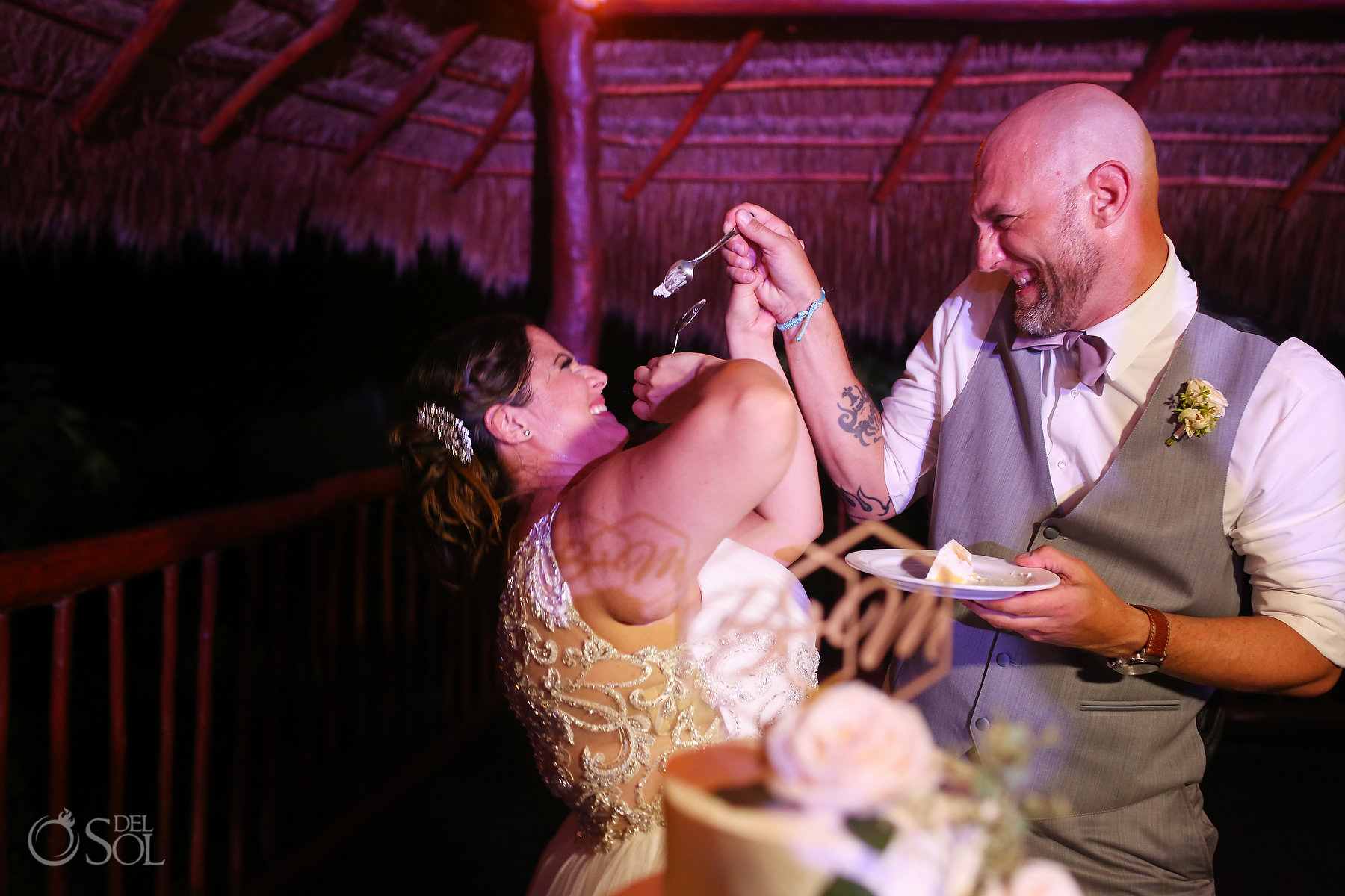 Cake cutting Labna Palapa akumal bay beach and wellness resort wedding reception