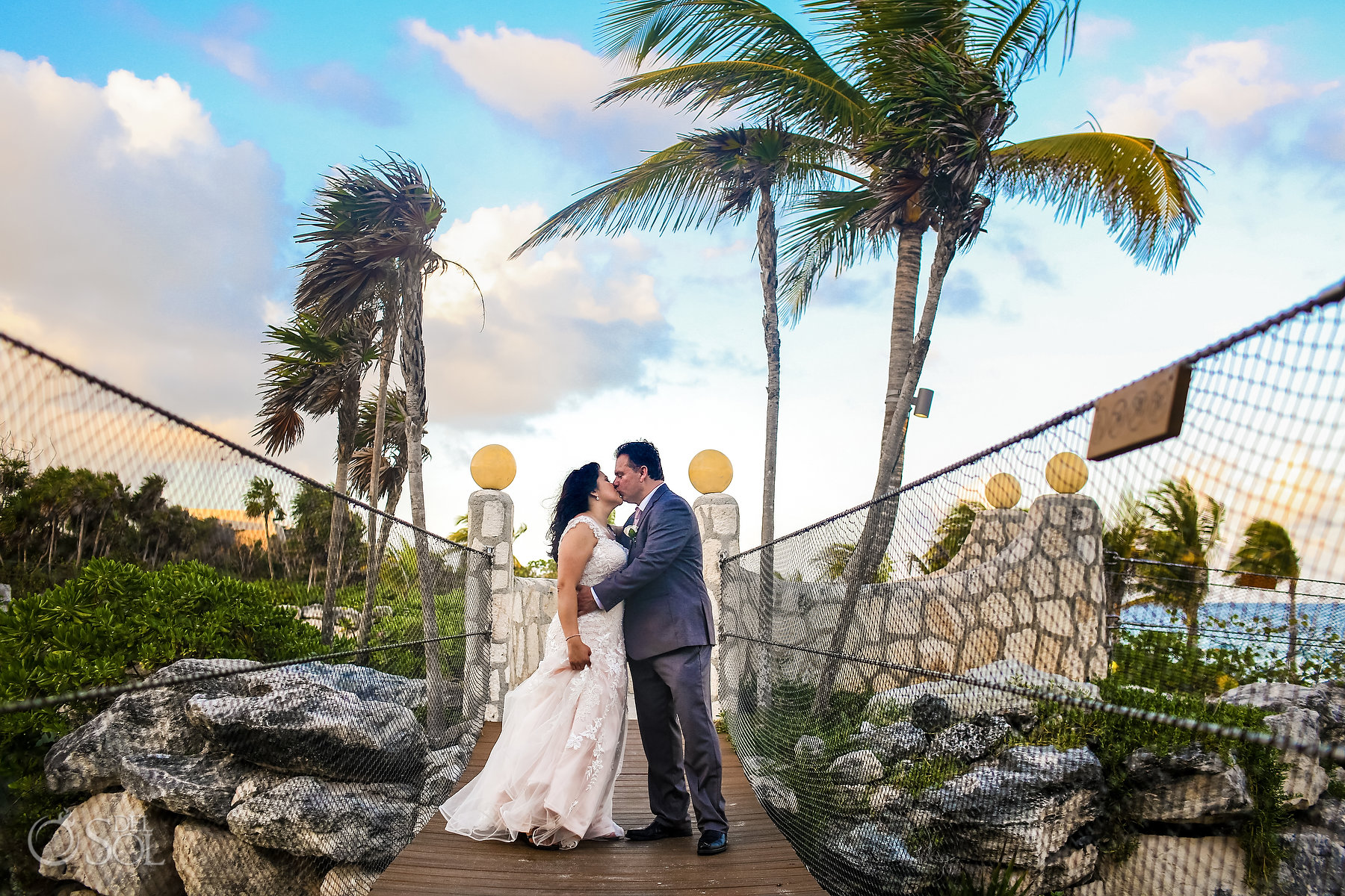 suspension bridges caleta bride groom portrait hotel Xcaret Mexico Playa del Carmen