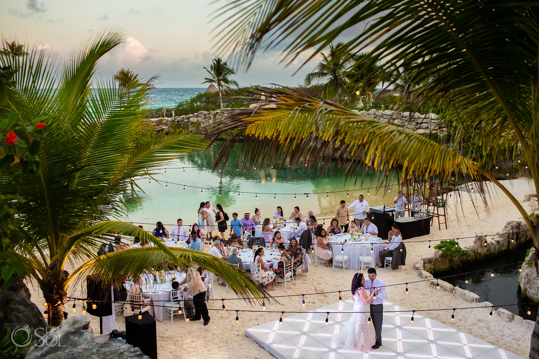 Unique beach wedding reception location without seaweed Hotel Xcaret Mexico Caleta