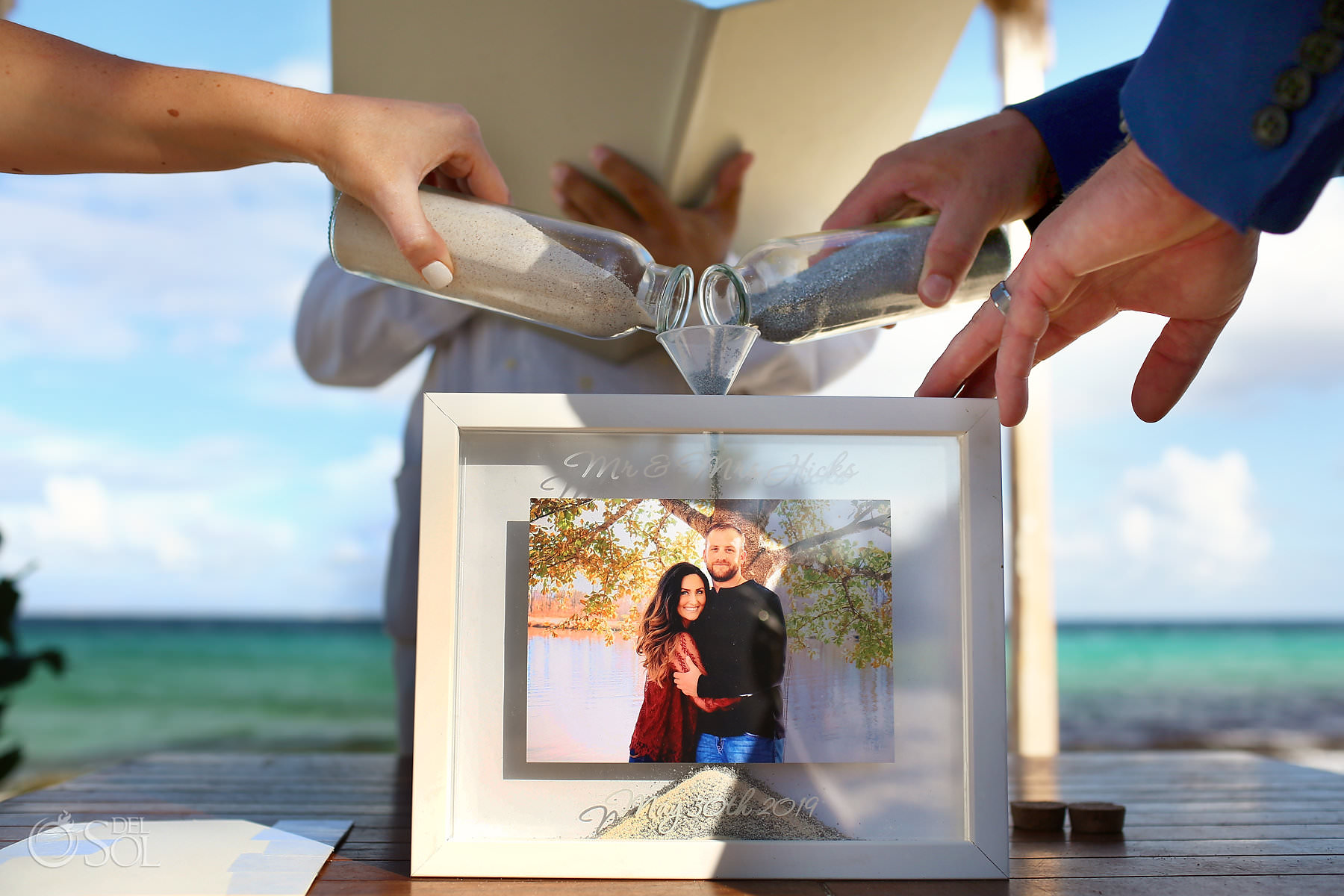 Sand Ceremony ideas picture frame Hotel Xcaret Mexico Wedding